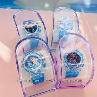 Đồng hồ kim có đèn led hình công chúa Elsa, Anna (Frozen), Olaf màu xanh siêu xinh cho bé gái ( Không gồm hộp )