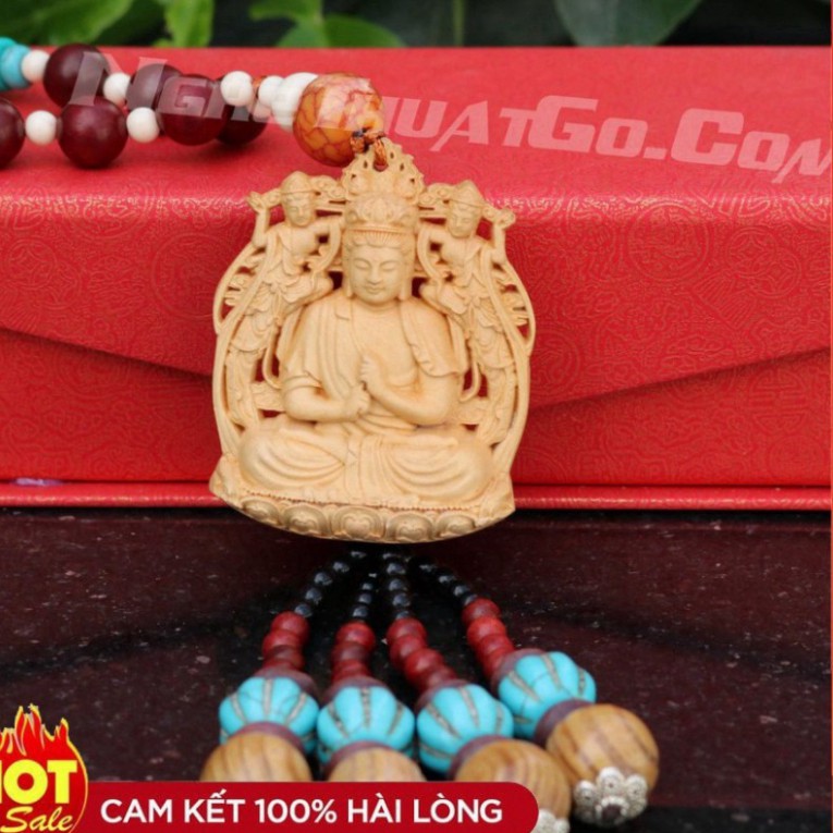 ((GIÁ XƯỞNG )) Dây treo xe ô tô tượng Phật Như Lai Đại Nhật bằng gỗ Hoàng Dương -TẶNG 1 VÒNG ĐEO TAY - HÀNG XUẤT XƯỞNG