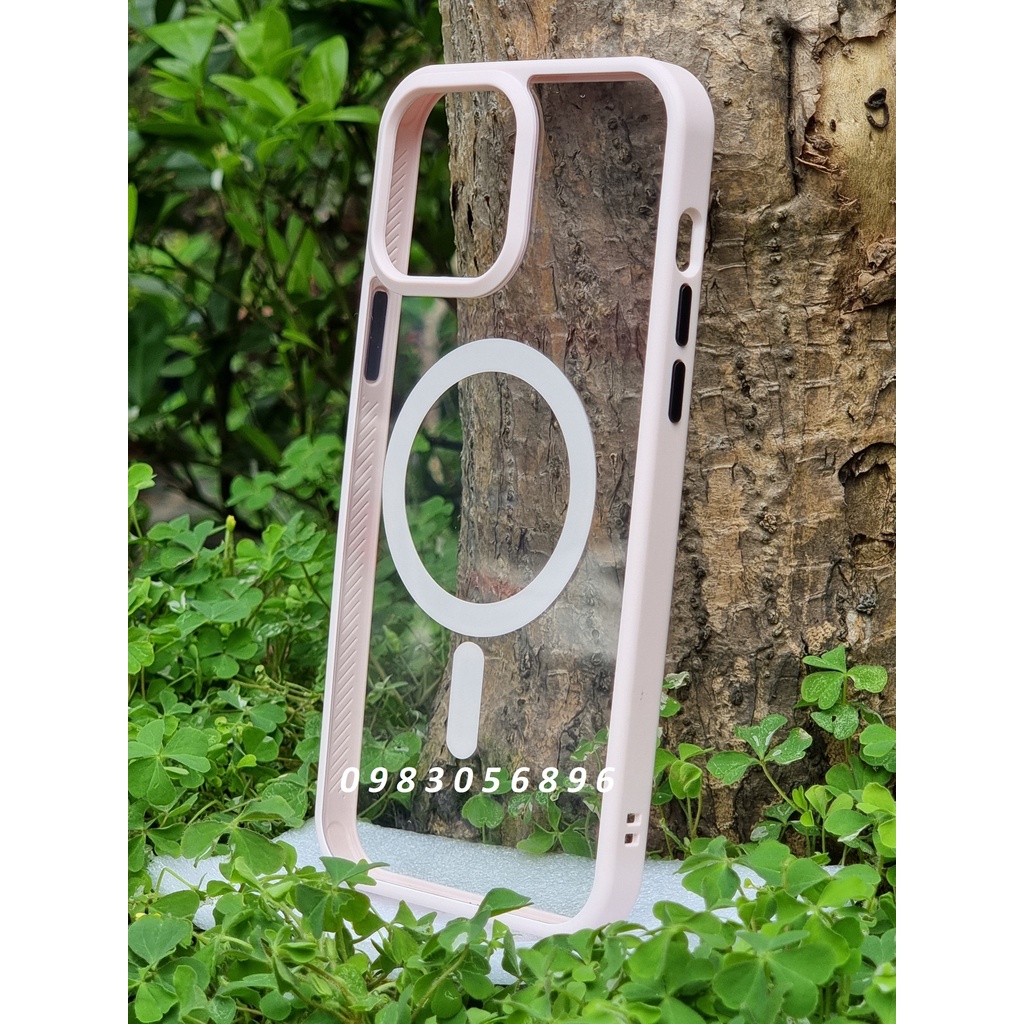 Ốp  X&m lưng trong viền màu hỗ trợ sạc Magsafe dành cho IPhone 13 Promax | 13 | 13 Pro