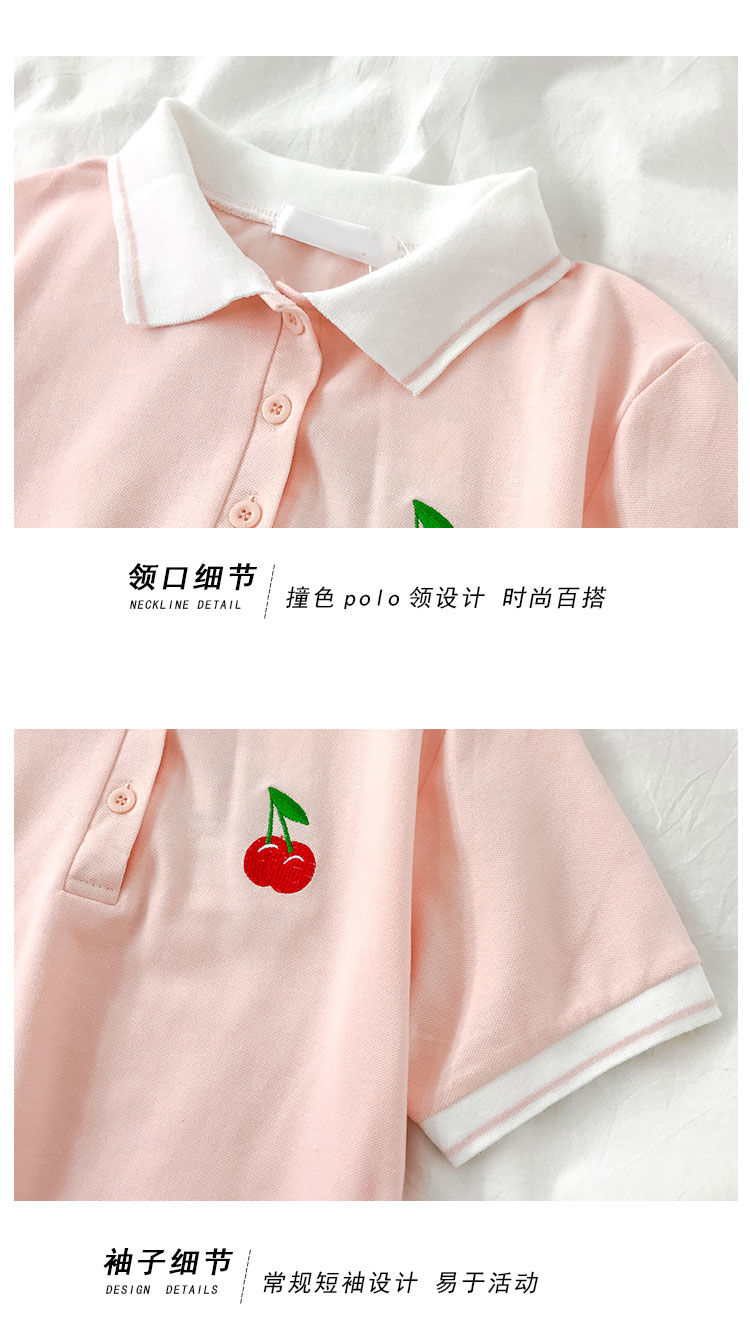 Áo Thun Polo Ngắn Tay Thêu Họa Tiết Cherry Xinh Xắn Dành Cho Nữ | BigBuy360 - bigbuy360.vn