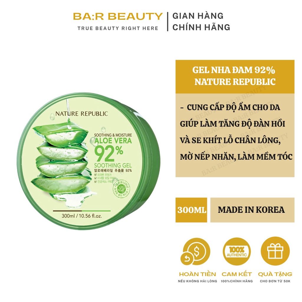 Gel Nha Đam 92% Nature Republic Dưỡng Ẩm Hàn Quốc Soothing & Moisture Aloe Vera