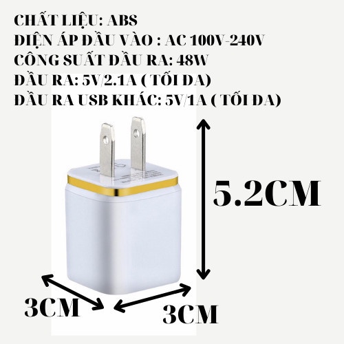 Củ sạc 2 cổng đầu USB cao cấp ,củ sạc kép kết nối điện áp 5V 2.1A , sản phẩm chất lượng tiện lợi sử dụng 5.0