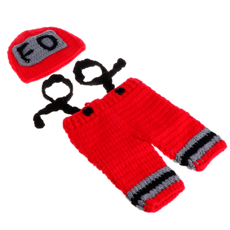 Bộ Quần Áo Đan Len Hình Lính Cứu Hỏa Dành Cho Trẻ Sơ Sinh