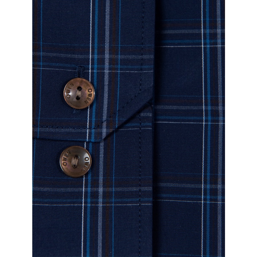 Áo Sơ Mi Nam Dài Tay OWEN AR220143DT Somi Công Sở Vải Sợi Tre Cao Cấp Màu Kẻ Caro Navy Xám Nâu Dáng Suông Tà Lượn Có Túi