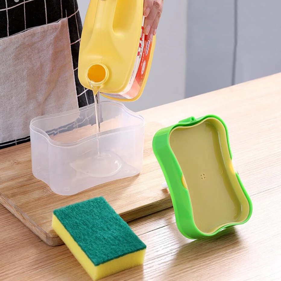 Bình Đựng Xà Phòng Rửa Chén 2 Trong 1 Dạng Nhấn Tiện Dụng