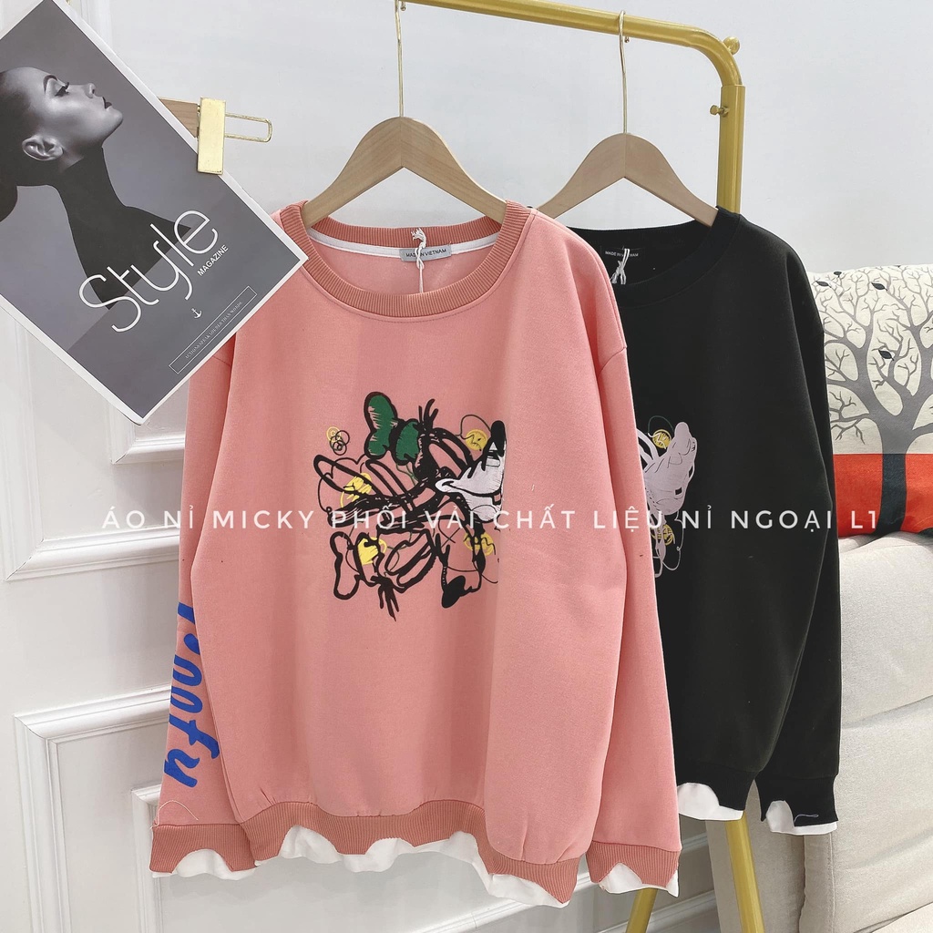 ÁO NỈ POPLE Mickey SIÊU XINH,💖FREESHIP💖, 2 màu đen,hồng freesize chỉ 79k | BigBuy360 - bigbuy360.vn