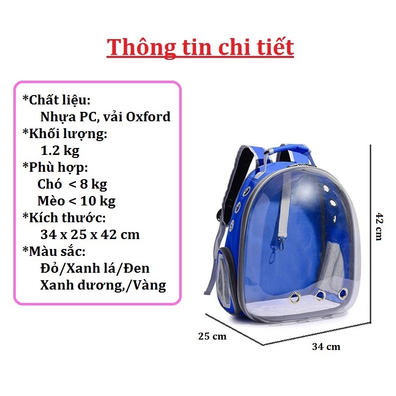 Balo Đựng Chó Mèo - Trong Suốt, Hình thức đẹp - Tiện lợi để đưa các bé đi chơi, du lịch cùng bạn 1 cách thoải mái