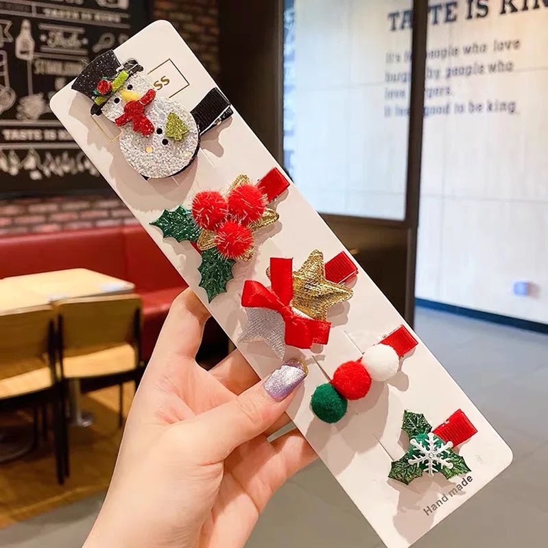 Set 5 KẸP TÓC NOEL nhiều mẫu đáng yêu cho bé, kẹp tóc