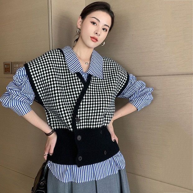 NZN Áo khoác cardigan dệt kim cổ chữ V phong cách retro Hàn Quốc cho nữ