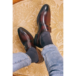 Giày lười Monkstrap có khóa cài ngang da bò thật VSMAN - giày mọi nam công sở đế đúc siêu bền dành cho quý ông - HHG013