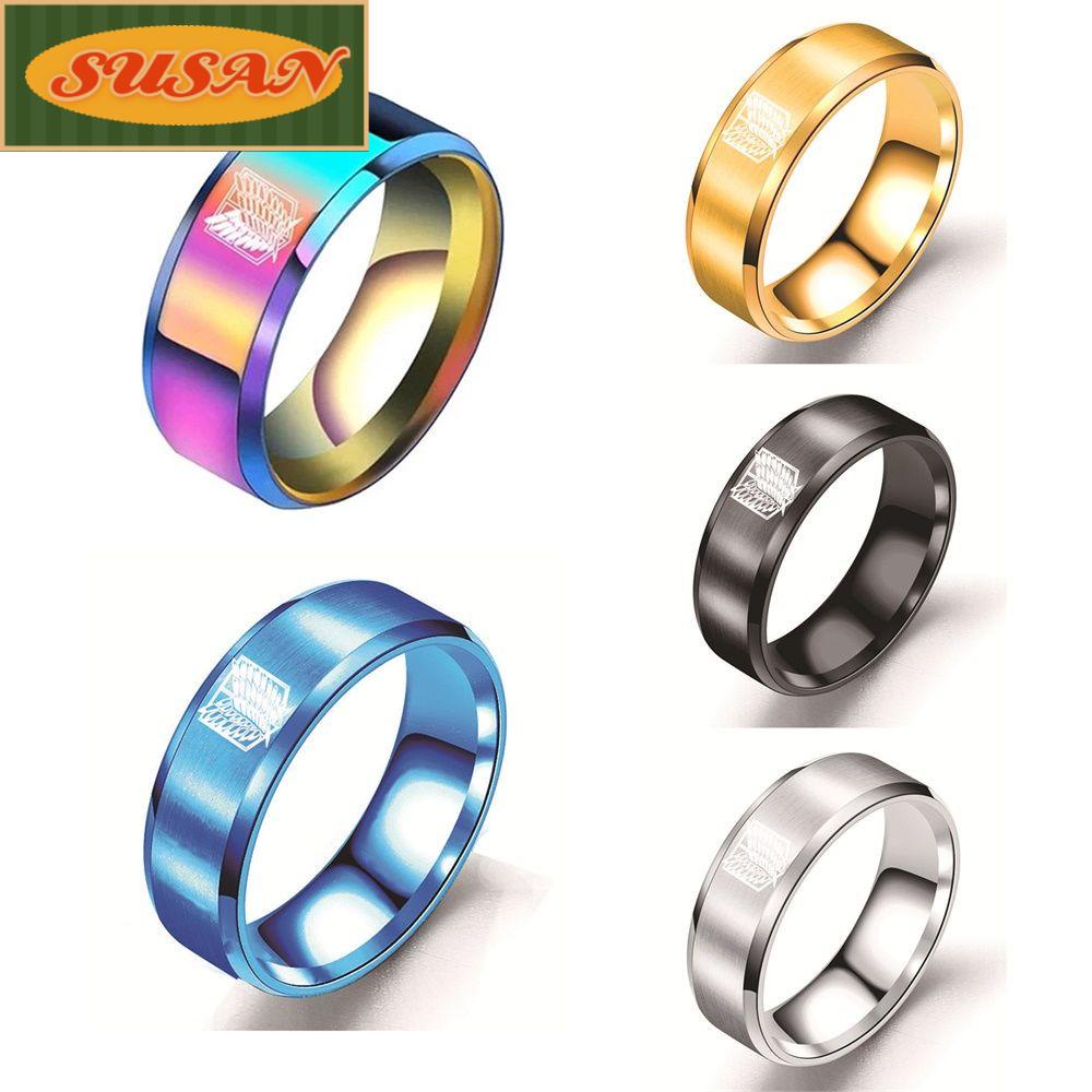 Susans stainless steel ring Anime merchandise attack giant wings of freedom Black Sliver