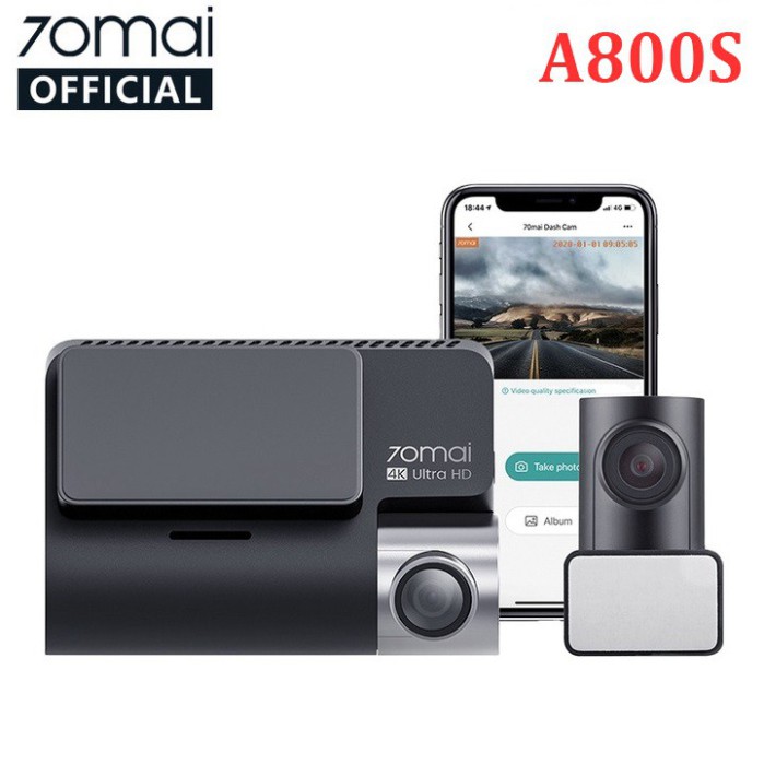 Sản Phẩm Camera hành trình ô tô Xiaomi 70mai. Bản Quốc Tế cao cấp A800S, 4K, Wifi (Bộ tích hợp Camera trước + Sau) .