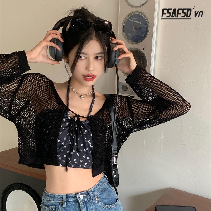 Áo Cardigan Dệt Kim Tay Dài Cổ Chữ v Thiết Kế Thoáng Khí Thời Trang Mùa Hè Xinh Xắn Cho Nữ