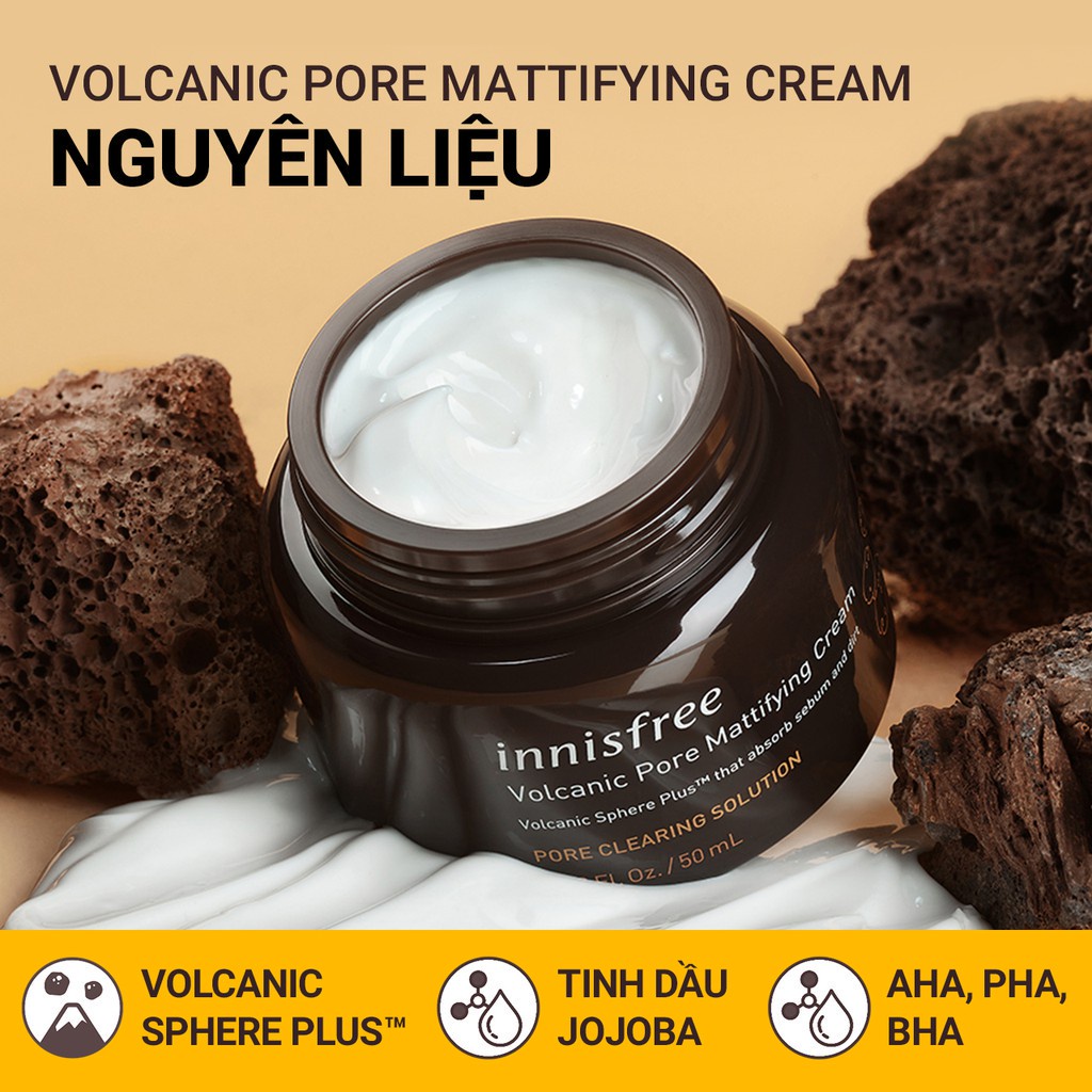 [Mã COSIF05 giảm 10% đơn 400K] Kem dưỡng làm mờ lỗ chân lông đá tro núi lửa innisfree Volcanic Pore Mattifying Cream50ml