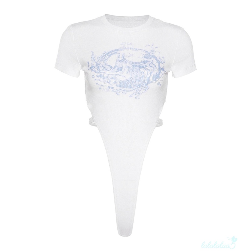 Bộ áo liền quần cổ tròn tay ngắn dáng ôm in họa tiết khoét lỗ 5- thời trang quyến rũ cho nữ | BigBuy360 - bigbuy360.vn