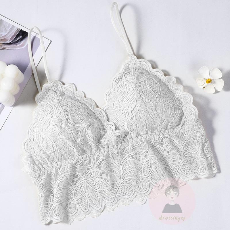 DRE-Women Summer Bra, Lace Patchwork Solid Color Padded Push Up Sweet Sling Bra