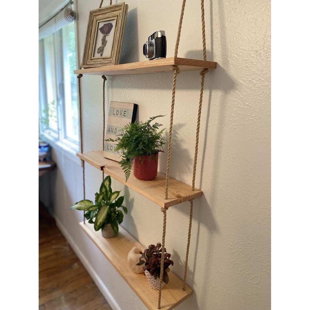 Kệ Decor Treo Tường Dây Thừng 3 Tầng