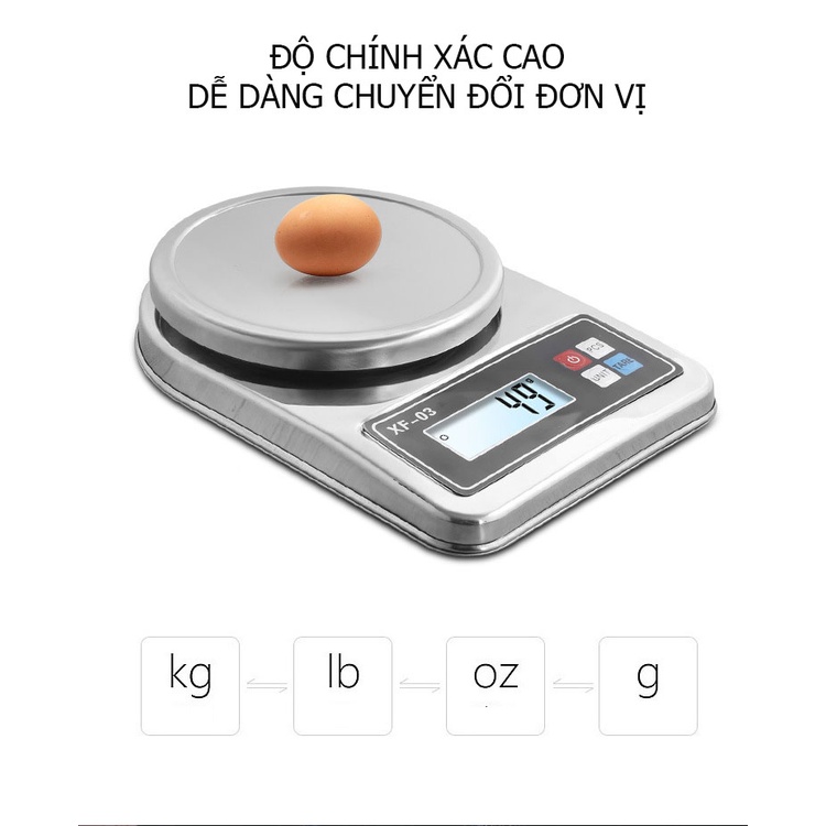 Cân điện tử nhà bếp KHALIK XF-03 có kèm tô đựng bằng inox không gỉ dùng pin độ chính xác cao