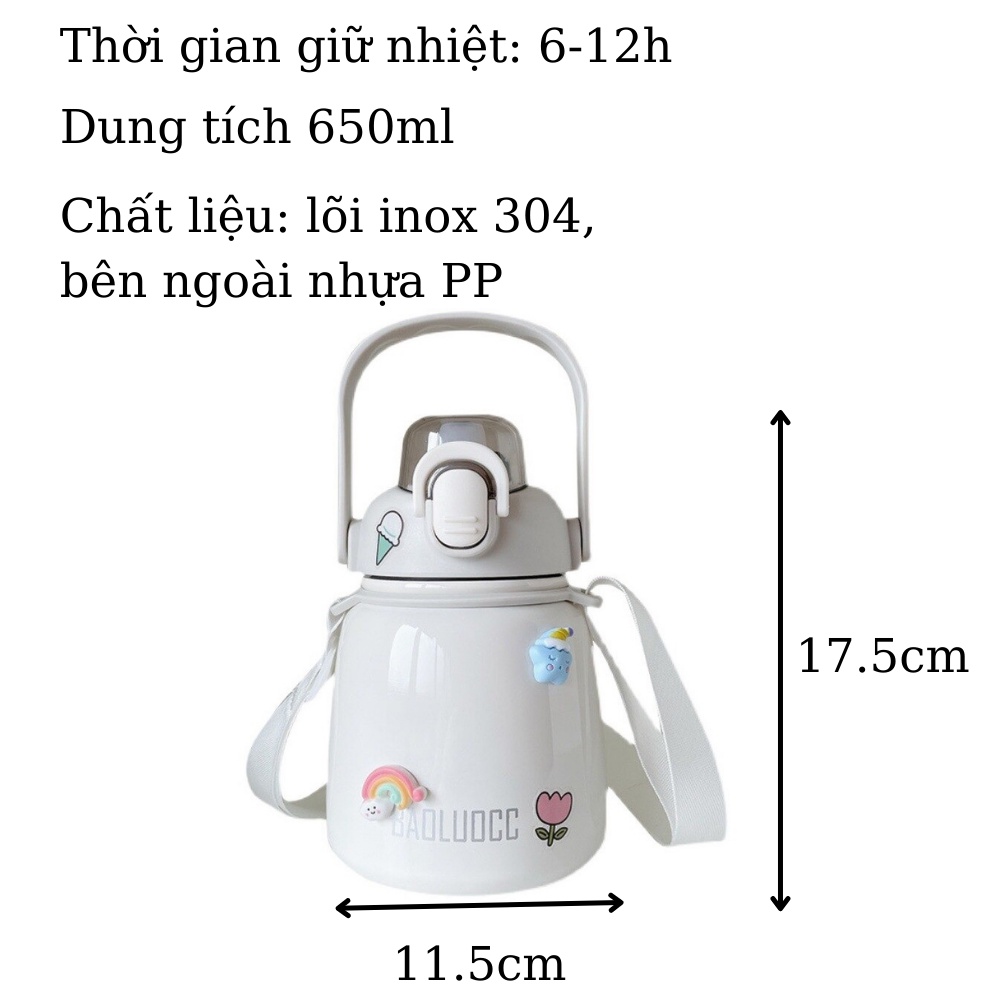 Bình giữ nhiệt có dây đeo và tặng kèm sticker TiLoKi TBN09 dung tích 650ml