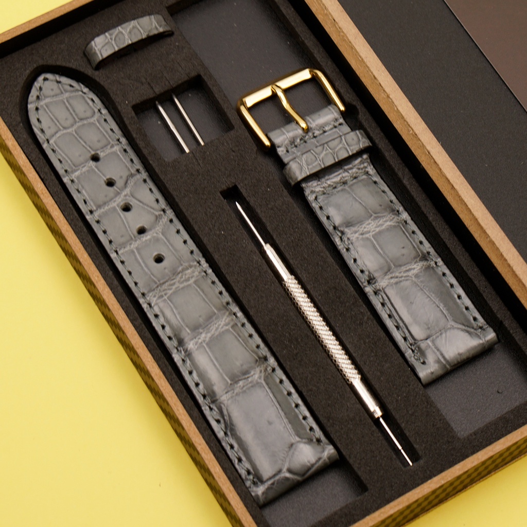 Dây Đồng Hồ Da Cá Sấu Màu Xám Tro Đủ Size 12/14/16/18/19/20/21/22/24 | Crocodile Leather Watch Bands