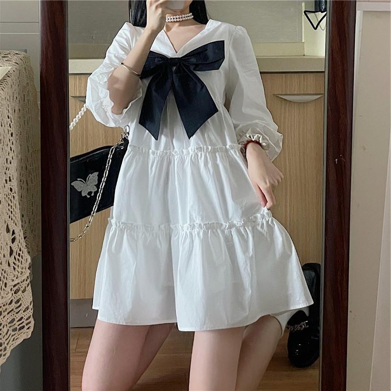 Đầm tay dài phồng cổ chữ v phong cách mùa hè thời trang dễ thương cho nữ | BigBuy360 - bigbuy360.vn