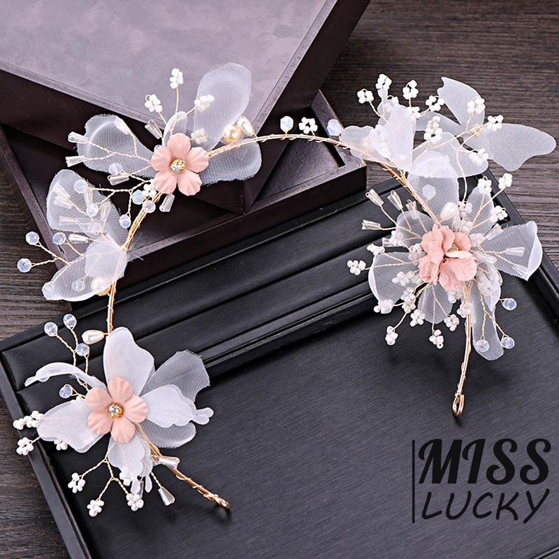 Set cài tóc + khuyên tai hoa đính đá phụ kiện trang trí cho cô dâu