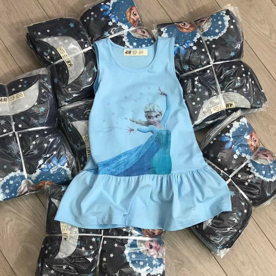 Váy bé gái HM xinh xắn chất cotton mềm mịn có in hình elsa  size 2-10 tuổi