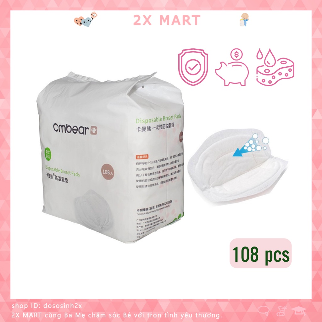 Miếng lót thấm sữa cmbear bịch 108 miếng túi đại siêu tiết kiệm AcuteBaby