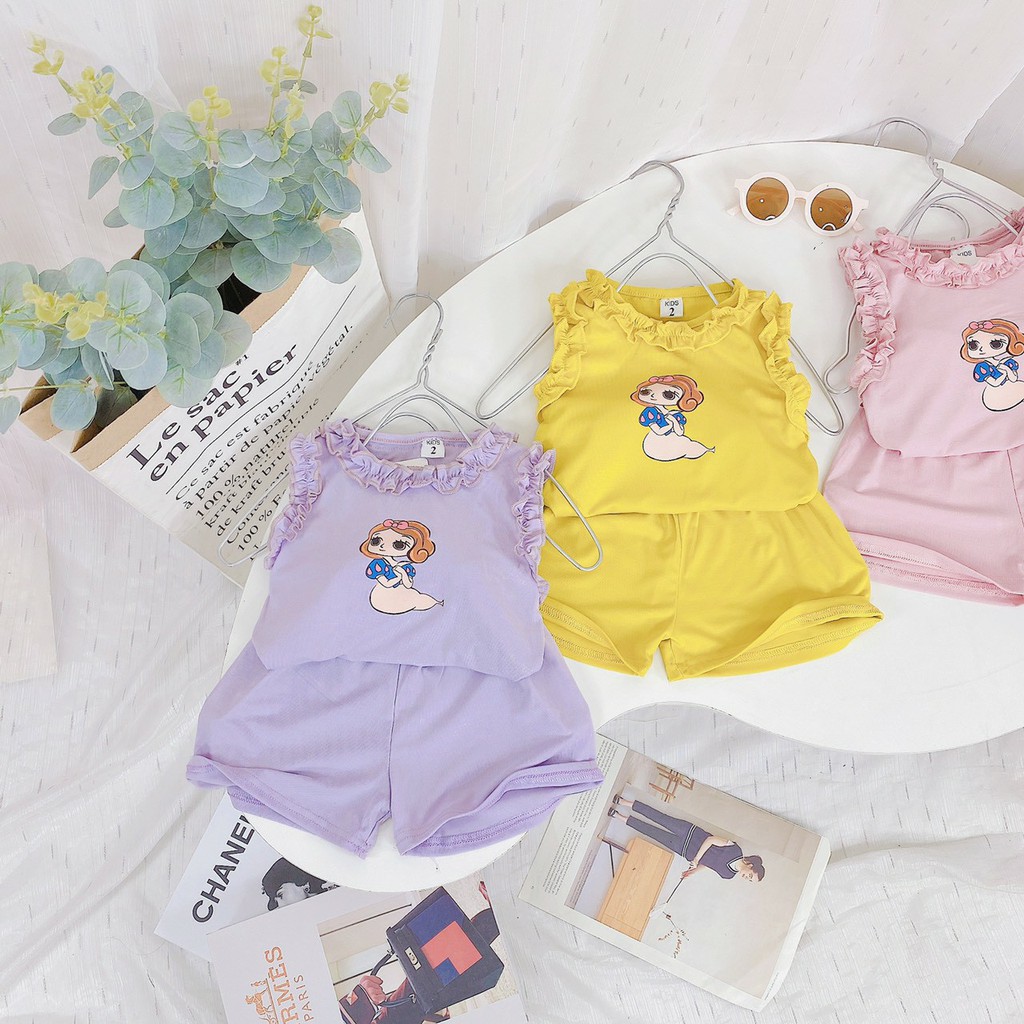 Bộ tăm lạnh cotto phối bèo dễ thương siêu mềm mát cho bé gái