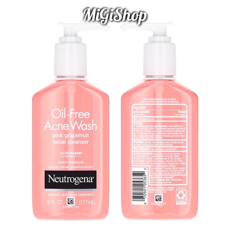 [Hàng Mỹ] Sữa Rửa Mặt Neutrogena Oil Free Acne Wash Pink Grapefruit