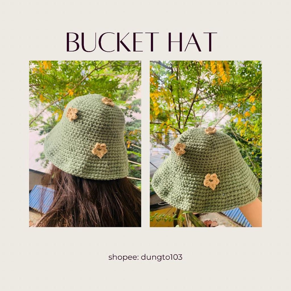 MŨ BUCKET LEN ĐAN TAY - màu xanh lơ