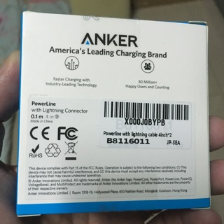 Cáp Anker Powerline Lightning MFi, 0.1m # A8115