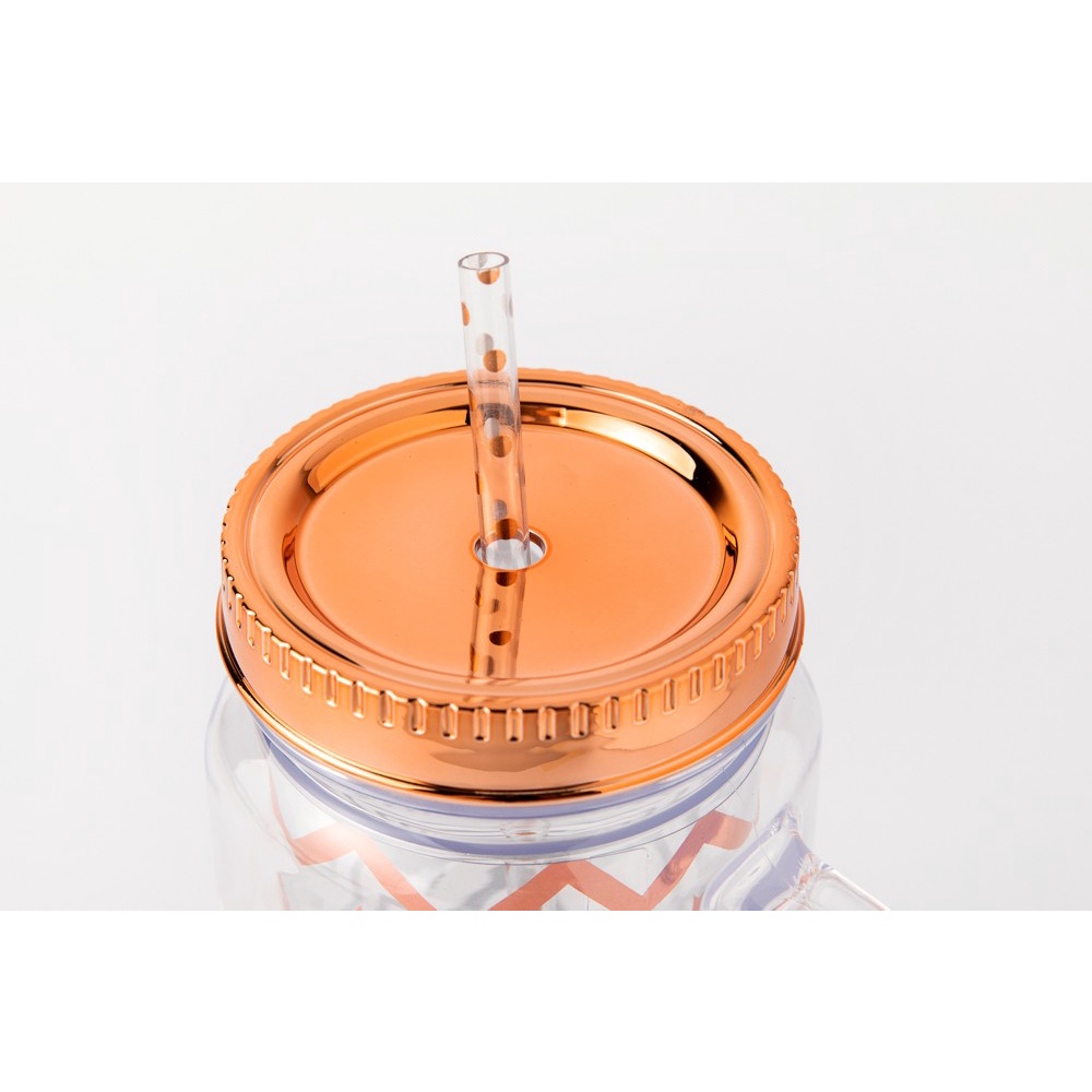 Cốc Uống Nước ARTBOX Hàn Quốc Có Nắp Đậy Và Ống Hút Họa Tiết Zigzag Rose Gold Lấp Lánh