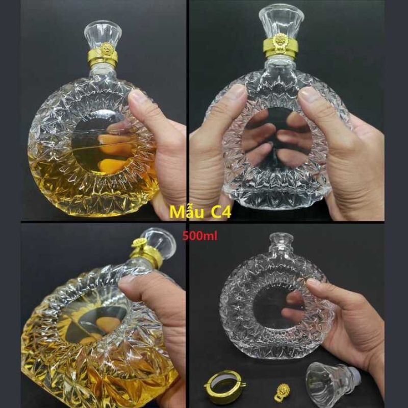 Chai, Bình Đựng Rượu Thủy Tinh Cao Cấp 500 ml. Mẫu XO Tròn