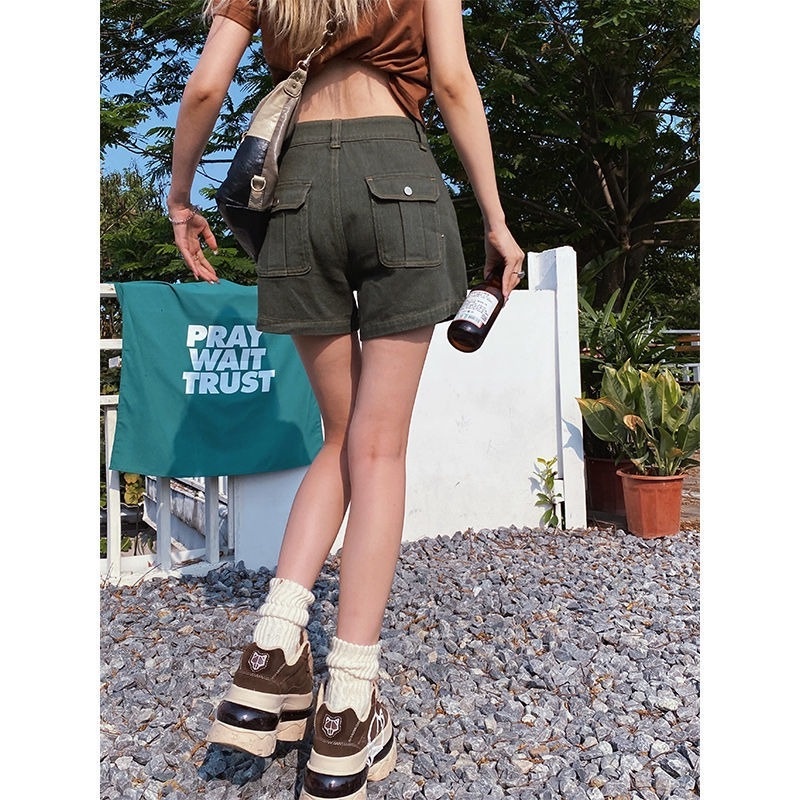 Quần Short Jeans Lưng Cao Ống Rộng Phong Cách Retro Mỹ Thời Trang Cho Nữ