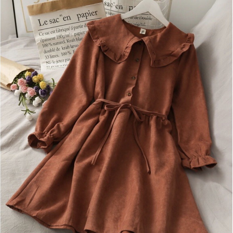 [Order/ không sẵn] Váy vintage dáng ngắn cổ bèo thắt eo. Đầm xoè dáng babydoll tay bồng