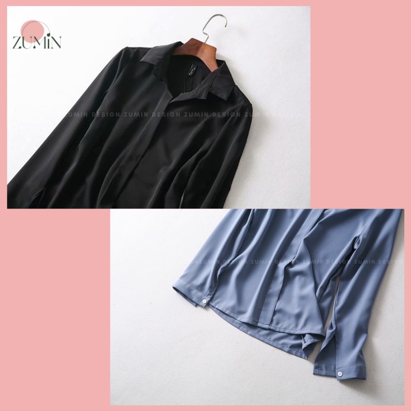 Áo sơ mia lụa cao cấp 💚 Áo sơ mi nữ công sở dài tay trơn màu | BigBuy360 - bigbuy360.vn