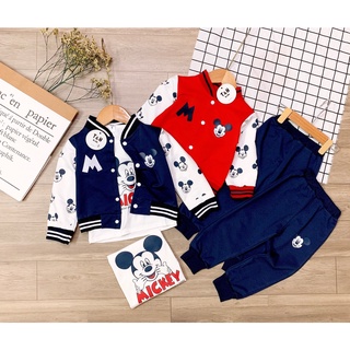 (MẪU MỚI) Set thu đông da cá đẹp 3 chi tiết áo, quần, áo khoác cho bé trai 9-20kg