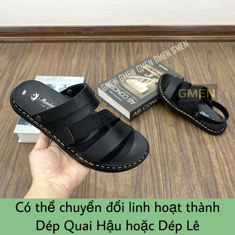 Dép da nam thiết kế chất liệu da thật đế cao su khâu chỉ dù bền bỉ GM0689