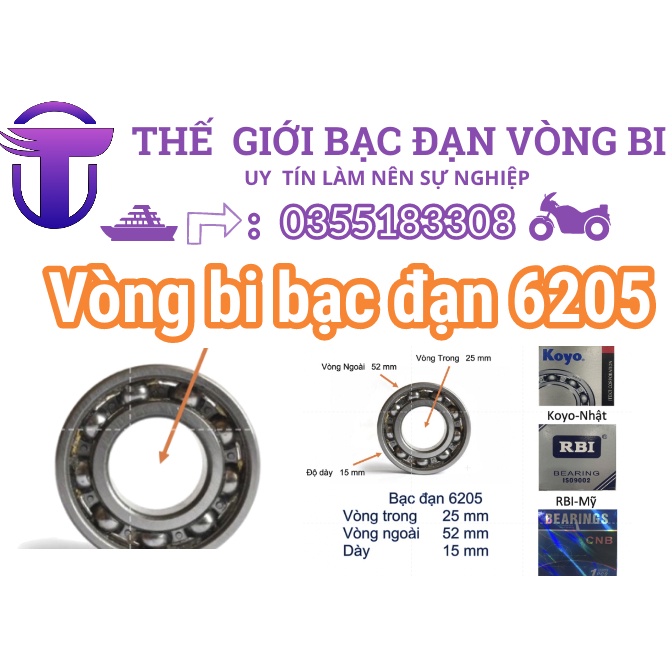 Vòng bi bạc đạn 6205  có nắp không nắp  Koyo/RBI/KG/CNB