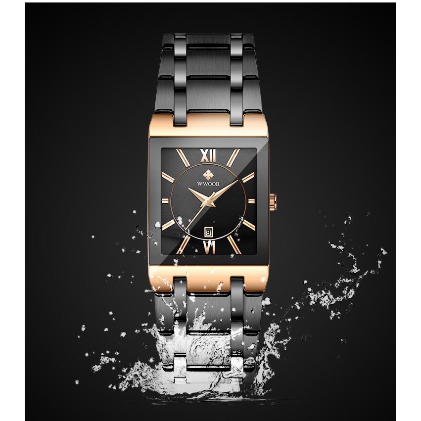 Đồng hồ NAM WWOOR mặt vuông bo Utimate rose siêu thời thượng phong cách