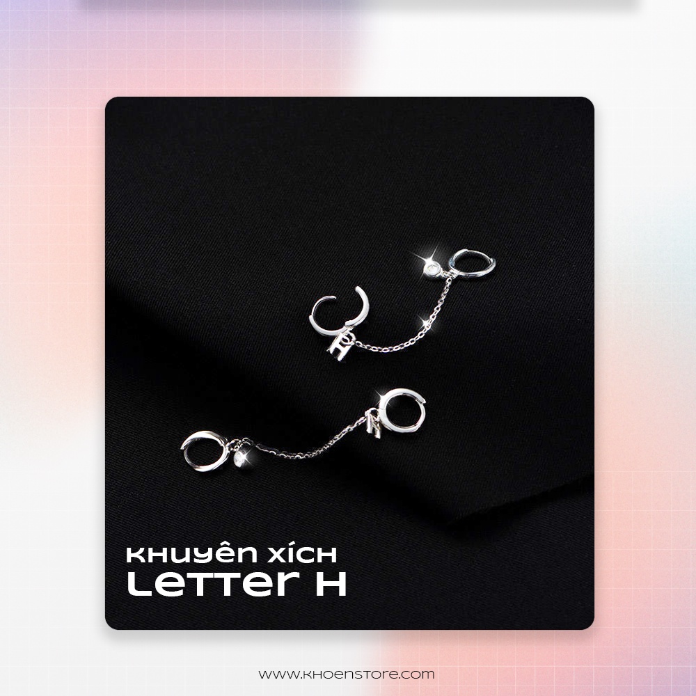 Khuyên tai Dây Xích chữ H xi bạc 925 - Khoen store