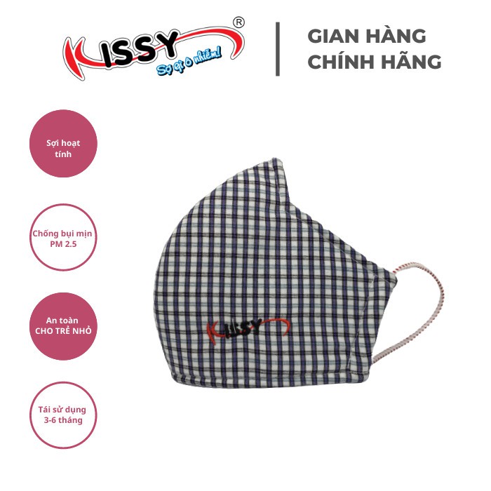 Khẩu trang vải 3 lớp Kissy người lớn size L họa tiết kẻ sọc nhỏ tím hoa chống nắng và chống bụi mịn hiệu quả