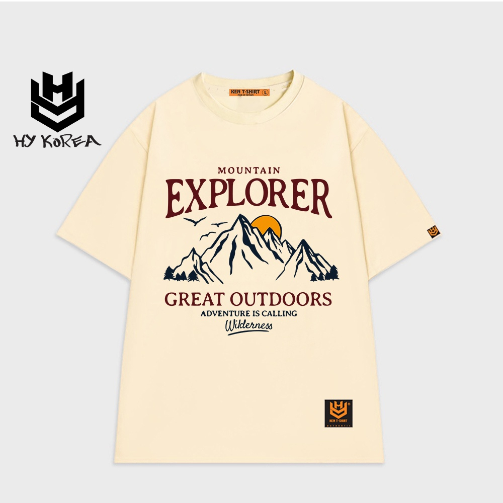 Áo thun nhóm lớp tay lỡ HY KOREA nam nữ form rộng in hình Núi Explorer 524