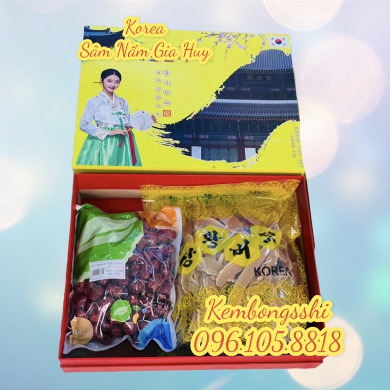 [SET QUÀ BIẾU] Hộp Quà Tặng Nấm Linh Chi, Táo Đỏ HÀN QUỐC [Hộp 1 kg táo + 0.5 kg nấm linh chi]