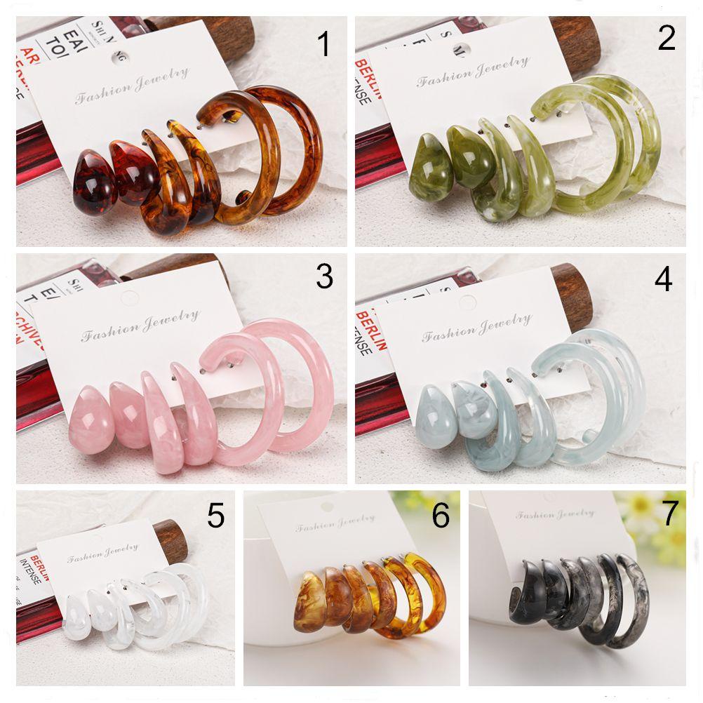 Set 3 Đôi Khuyên Tai Acrylic Hình Học Nhiều Màu Phong Cách Cổ Điển Dành Cho Nữ