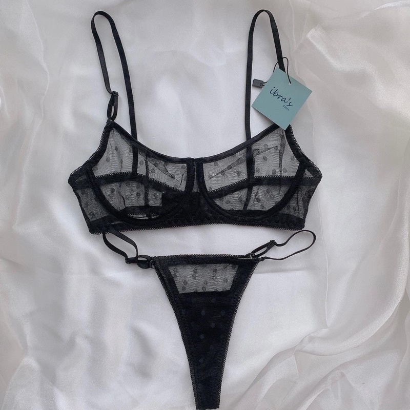 Bộ Đồ Lót Nữ iBRA Áo Ngực ren và Quần Lót Ren Xuyên Thấu Chấm Bi sexy, Lưới mỏng Thoáng Khí quyến rũ a9