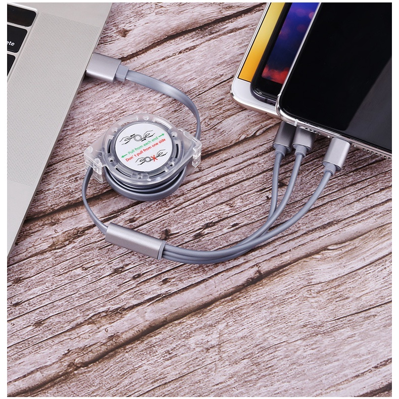 Dây Sạc 3 Chân Type C, Micro Usb,Lighting Dạng Cuộn