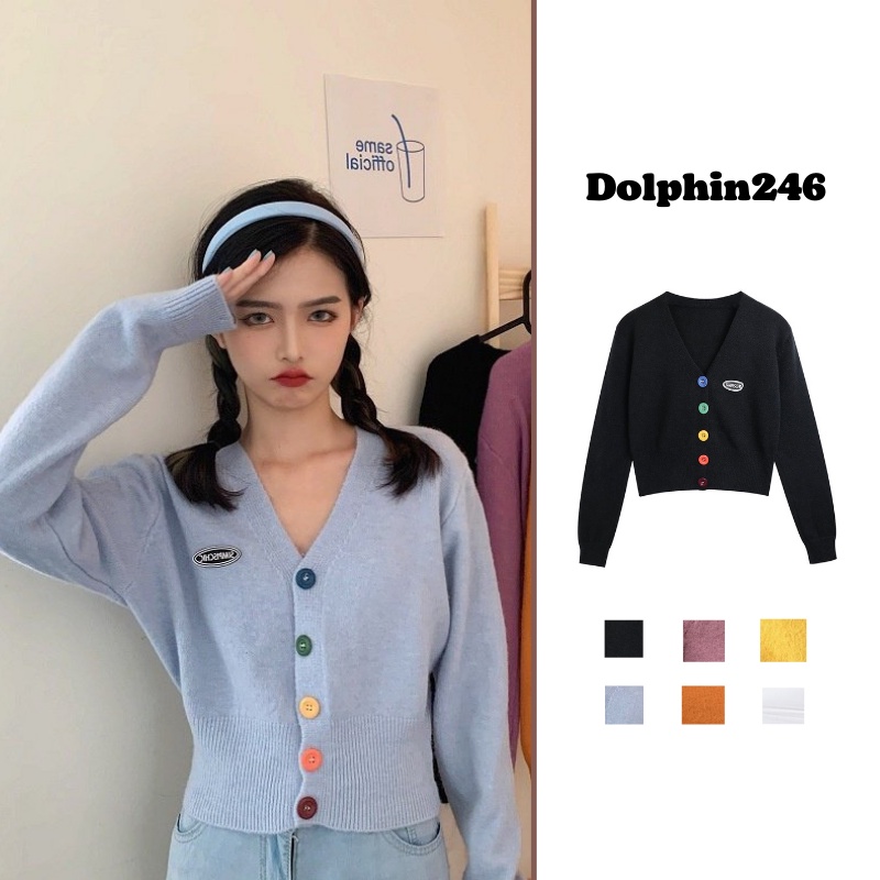 Áo Khoác Cardigan Len Dáng rộng Dệt Kim Cổ Tim Dài Tay Cúc Màu Kiểu Hàn Quốc Xiaozhainv vn H-13