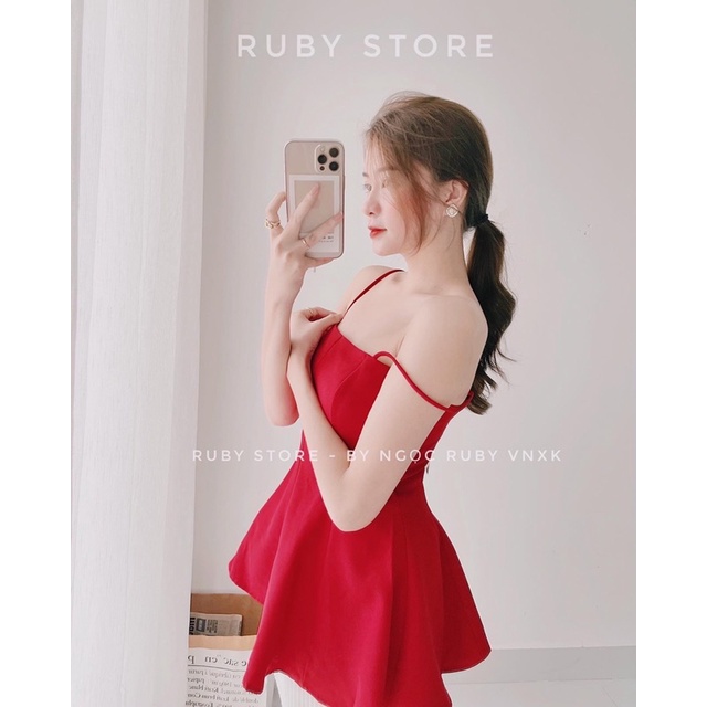 Áo 2 dây xòe peplum thiết kế cao cấp thanh lịch ( HÌNH THẬT RUBYSTORE 100%)